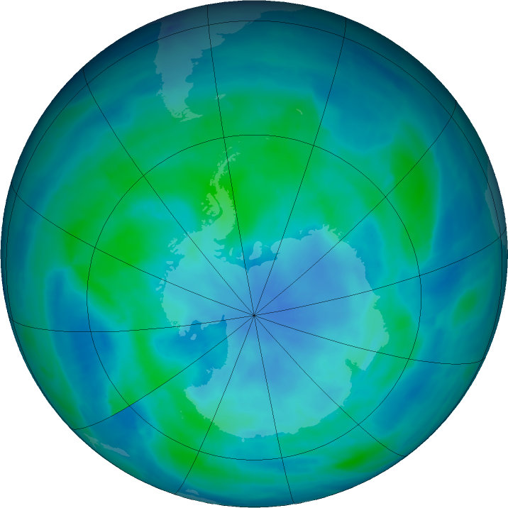 Antarctic ozone map for 14 March 2016